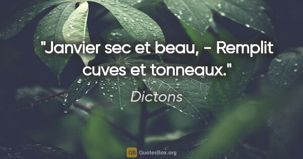 Dictons citation: "Janvier sec et beau, - Remplit cuves et tonneaux."