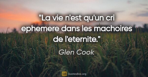 Glen Cook citation: "La vie n'est qu'un cri ephemere dans les machoires de l'eternite."