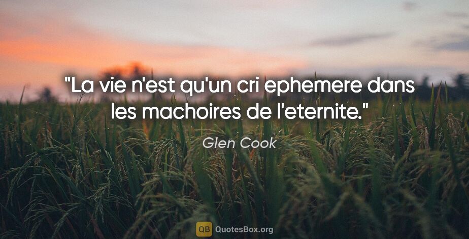Glen Cook citation: "La vie n'est qu'un cri ephemere dans les machoires de l'eternite."