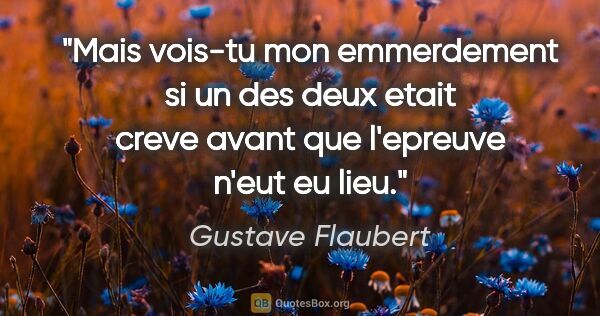 Gustave Flaubert citation: "Mais vois-tu mon emmerdement si un des deux etait creve avant..."