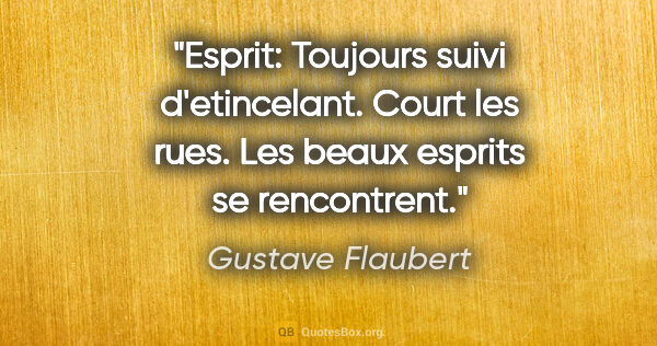 Gustave Flaubert citation: "Esprit: Toujours suivi d'etincelant. Court les rues. Les beaux..."