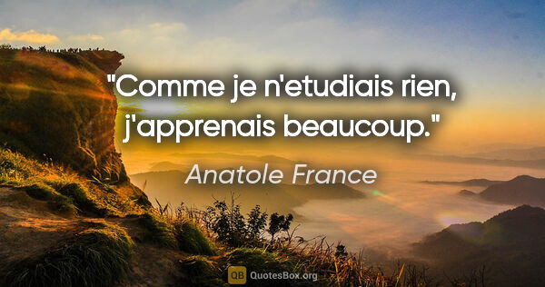 Anatole France citation: "Comme je n'etudiais rien, j'apprenais beaucoup."