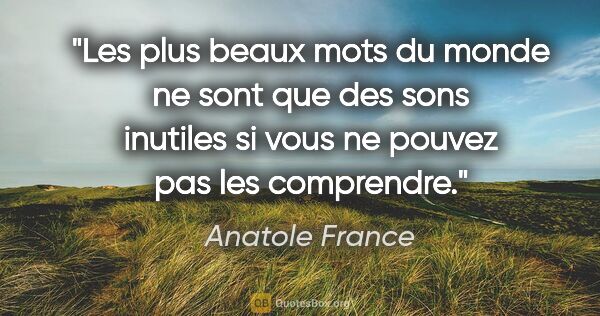 Anatole France citation: "Les plus beaux mots du monde ne sont que des sons inutiles si..."