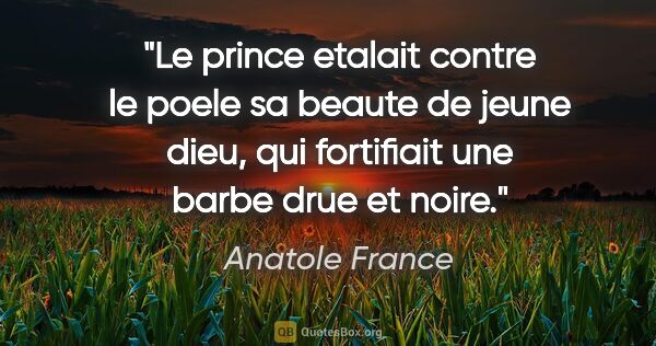 Anatole France citation: "Le prince etalait contre le poele sa beaute de jeune dieu, qui..."