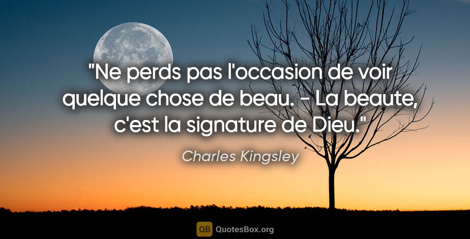 Charles Kingsley citation: "Ne perds pas l'occasion de voir quelque chose de beau. - La..."