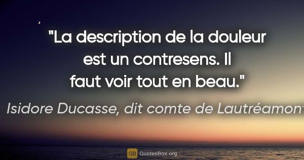 Isidore Ducasse, dit comte de Lautréamont citation: "La description de la douleur est un contresens. Il faut voir..."