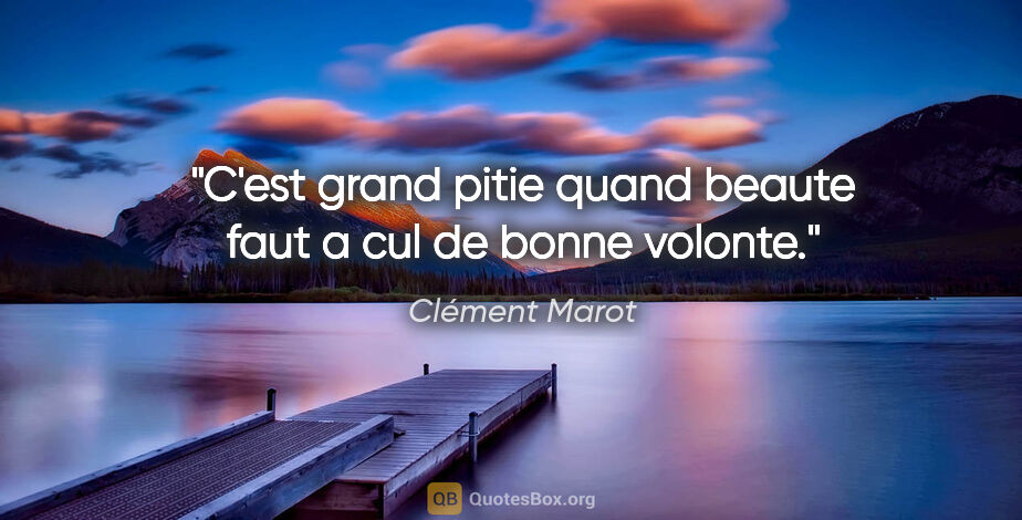 Clément Marot citation: "C'est grand pitie quand beaute faut a cul de bonne volonte."
