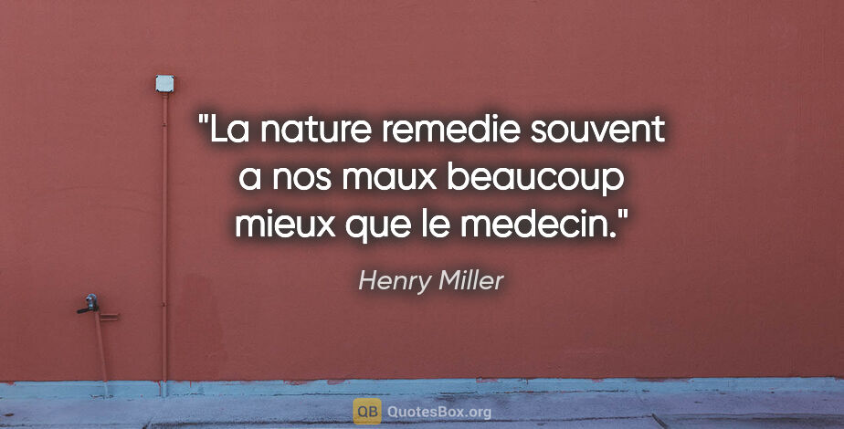 Henry Miller citation: "La nature remedie souvent a nos maux beaucoup mieux que le..."
