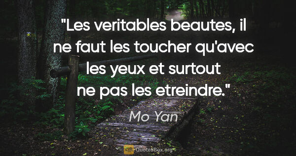 Mo Yan citation: "Les veritables beautes, il ne faut les toucher qu'avec les..."