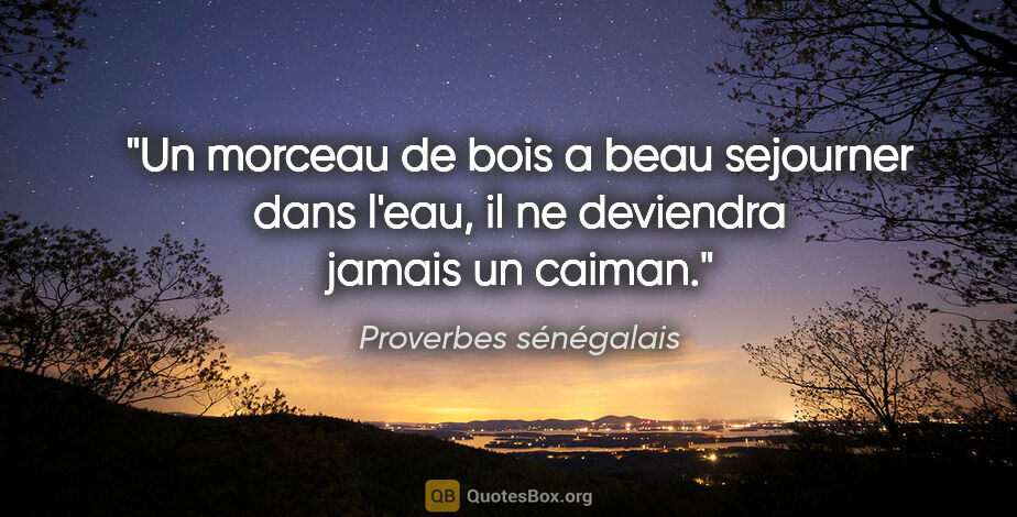 Proverbes sénégalais citation: "Un morceau de bois a beau sejourner dans l'eau, il ne..."