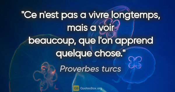 Proverbes turcs citation: "Ce n'est pas a vivre longtemps, mais a voir beaucoup, que l'on..."