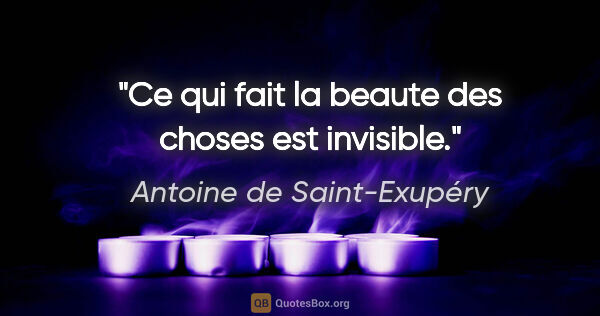 Antoine de Saint-Exupéry citation: "Ce qui fait la beaute des choses est invisible."