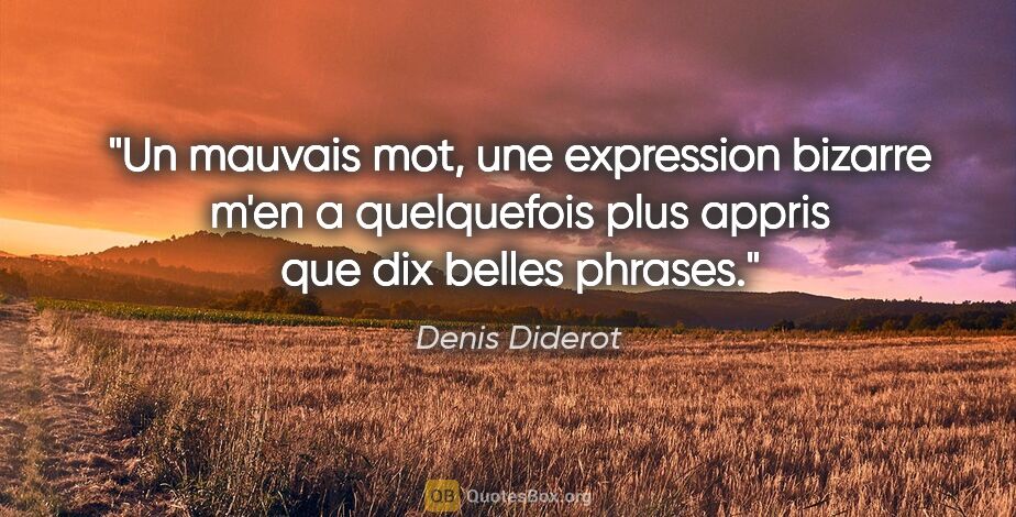 Denis Diderot citation: "Un mauvais mot, une expression bizarre m'en a quelquefois plus..."