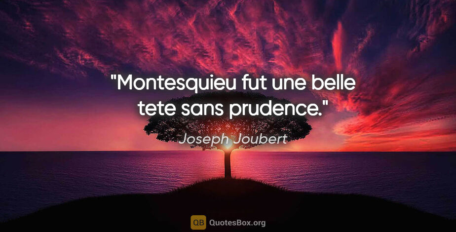 Joseph Joubert citation: "Montesquieu fut une belle tete sans prudence."