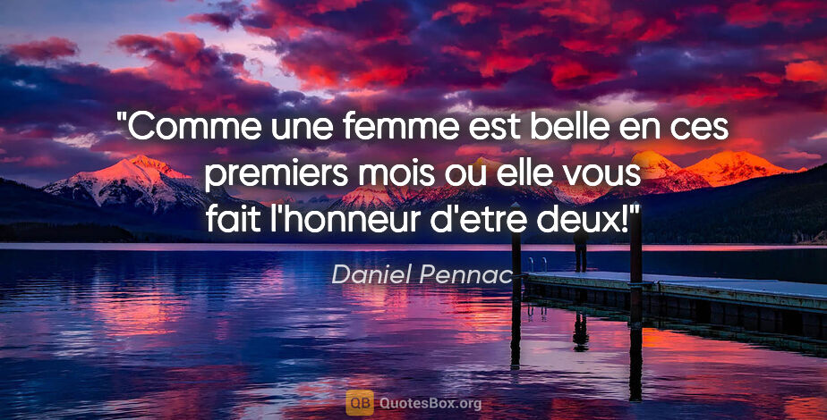 Daniel Pennac citation: "Comme une femme est belle en ces premiers mois ou elle vous..."