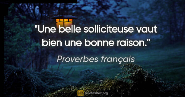 Proverbes français citation: "Une belle solliciteuse vaut bien une bonne raison."