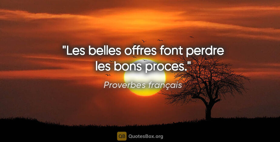 Proverbes français citation: "Les belles offres font perdre les bons proces."