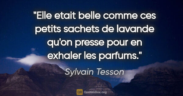 Sylvain Tesson citation: "Elle etait belle comme ces petits sachets de lavande qu'on..."