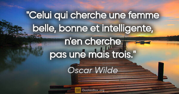 Oscar Wilde citation: "Celui qui cherche une femme belle, bonne et intelligente, n'en..."