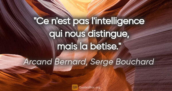 Arcand Bernard, Serge Bouchard citation: "Ce n'est pas l'intelligence qui nous distingue, mais la betise."