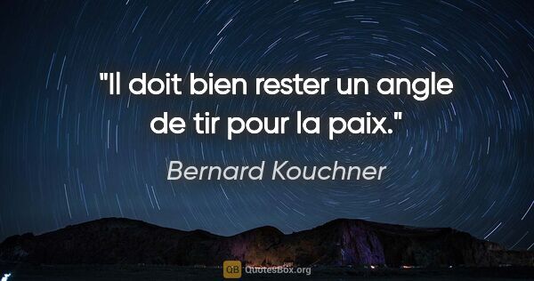 Bernard Kouchner citation: "Il doit bien rester un angle de tir pour la paix."