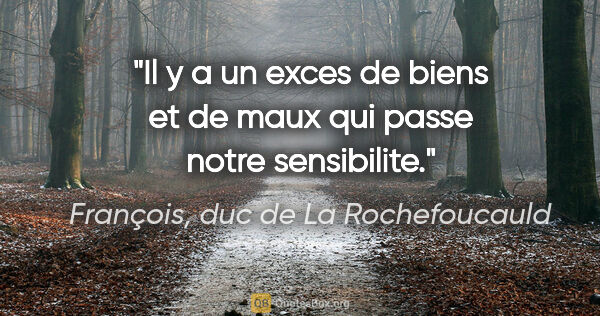François, duc de La Rochefoucauld citation: "Il y a un exces de biens et de maux qui passe notre sensibilite."
