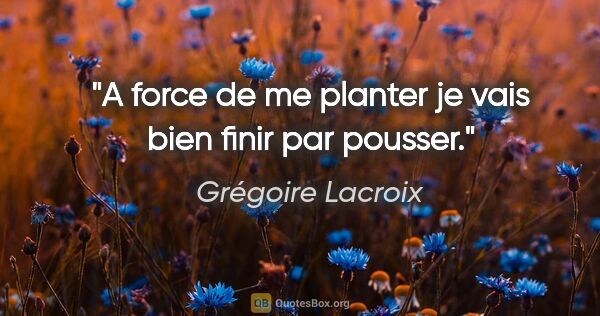 Grégoire Lacroix citation: "A force de me planter je vais bien finir par pousser."