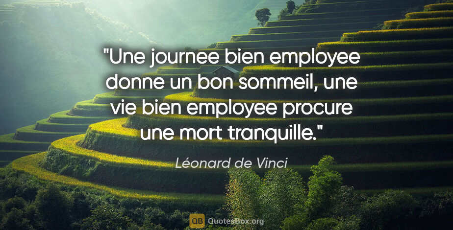 Léonard de Vinci citation: "Une journee bien employee donne un bon sommeil, une vie bien..."