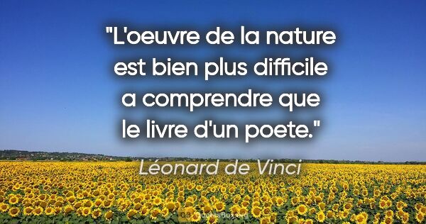 Léonard de Vinci citation: "L'oeuvre de la nature est bien plus difficile a comprendre que..."