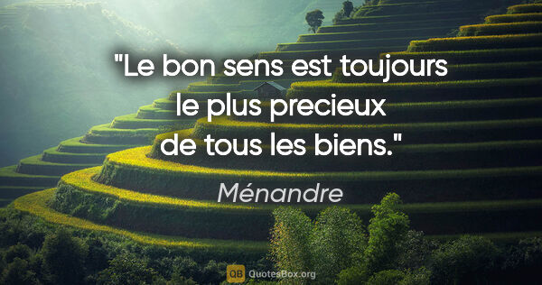 Ménandre citation: "Le bon sens est toujours le plus precieux de tous les biens."