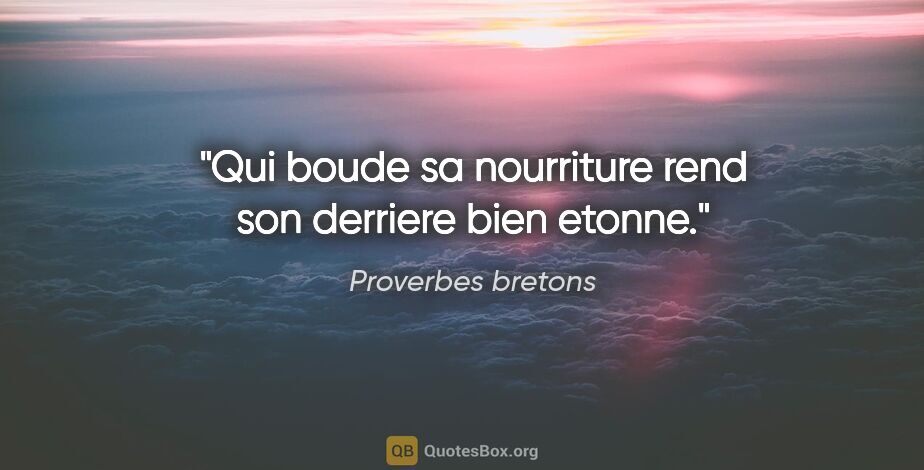 Proverbes bretons citation: "Qui boude sa nourriture rend son derriere bien etonne."