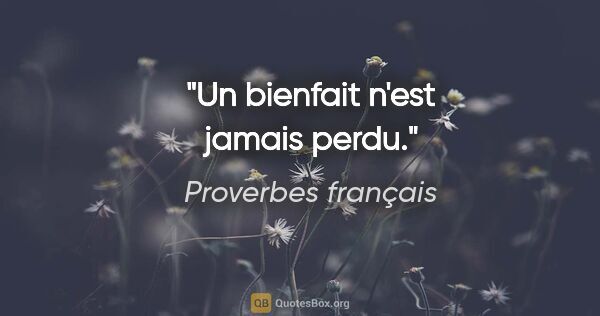 Proverbes français citation: "Un bienfait n'est jamais perdu."