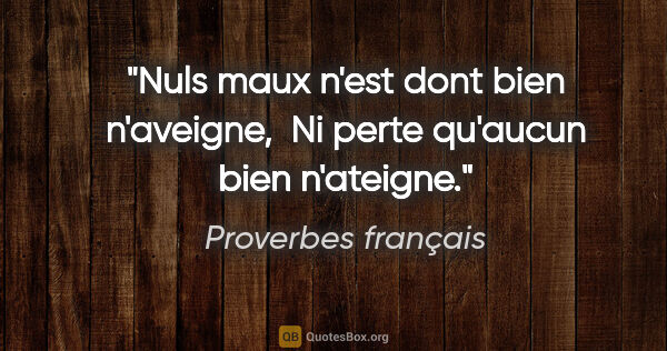 Proverbes français citation: "Nuls maux n'est dont bien n'aveigne,  Ni perte qu'aucun bien..."