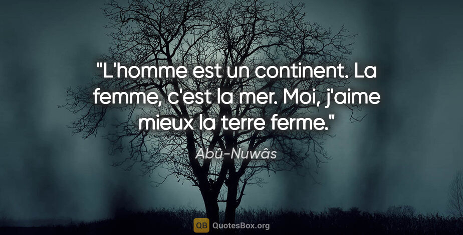 Abû-Nuwâs citation: "L'homme est un continent. La femme, c'est la mer. Moi, j'aime..."