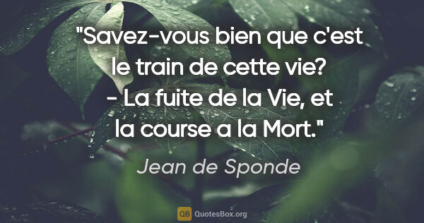 Jean de Sponde citation: "Savez-vous bien que c'est le train de cette vie? - La fuite de..."