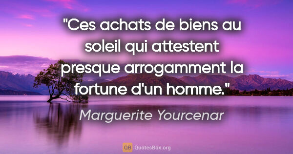 Marguerite Yourcenar citation: "Ces achats de biens au soleil qui attestent presque..."