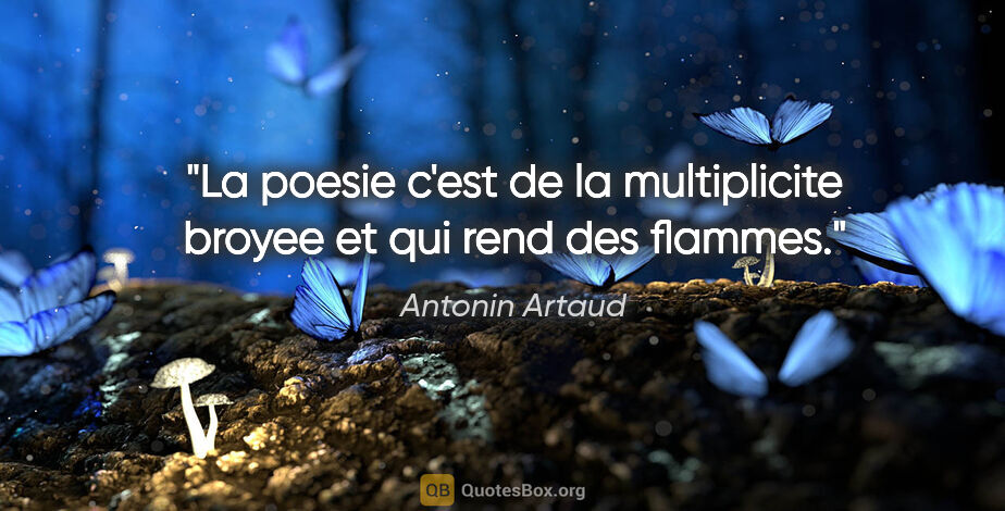 Antonin Artaud citation: "La poesie c'est de la multiplicite broyee et qui rend des..."