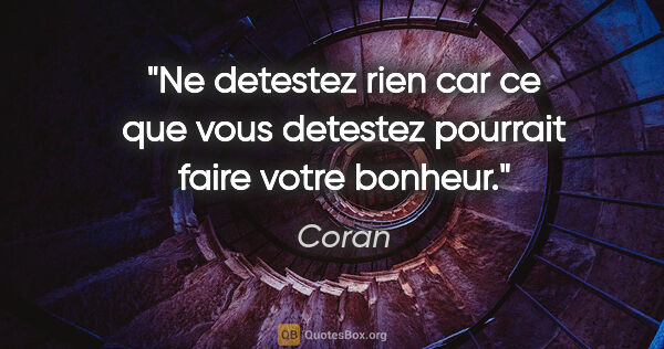 Coran citation: "Ne detestez rien car ce que vous detestez pourrait faire votre..."