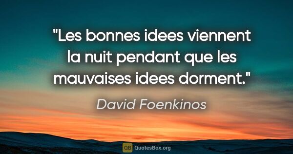 David Foenkinos citation: "Les bonnes idees viennent la nuit pendant que les mauvaises..."