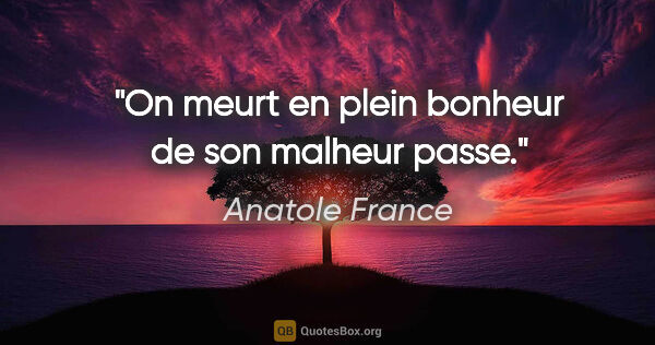 Anatole France citation: "On meurt en plein bonheur de son malheur passe."