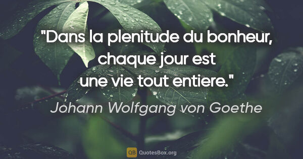 Johann Wolfgang von Goethe citation: "Dans la plenitude du bonheur, chaque jour est une vie tout..."