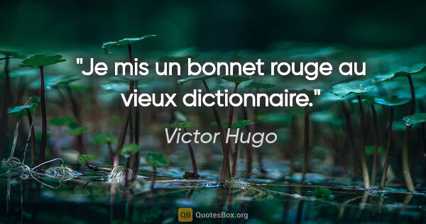 Victor Hugo citation: "Je mis un bonnet rouge au vieux dictionnaire."