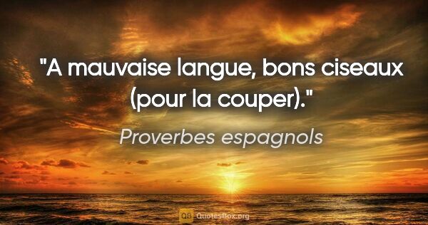 Proverbes espagnols citation: "A mauvaise langue, bons ciseaux (pour la couper)."