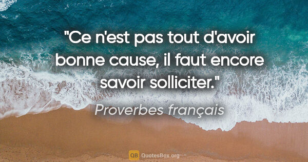 Proverbes français citation: "Ce n'est pas tout d'avoir bonne cause, il faut encore savoir..."