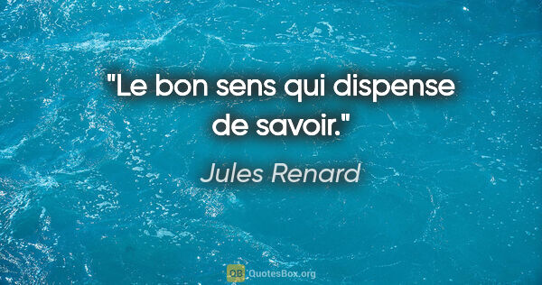 Jules Renard citation: "Le bon sens qui dispense de savoir."