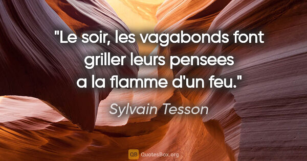 Sylvain Tesson citation: "Le soir, les vagabonds font griller leurs pensees a la flamme..."