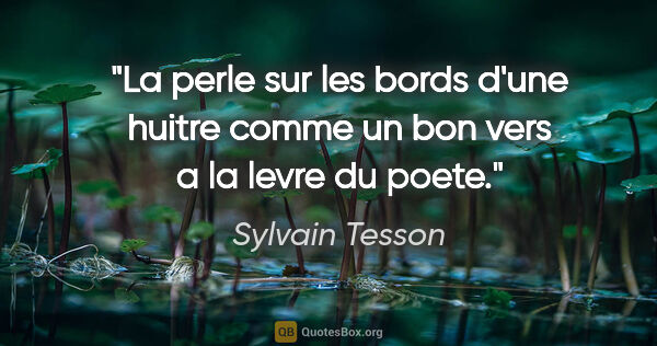 Sylvain Tesson citation: "La perle sur les bords d'une huitre comme un bon vers a la..."
