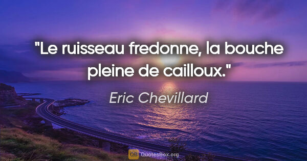 Eric Chevillard citation: "Le ruisseau fredonne, la bouche pleine de cailloux."