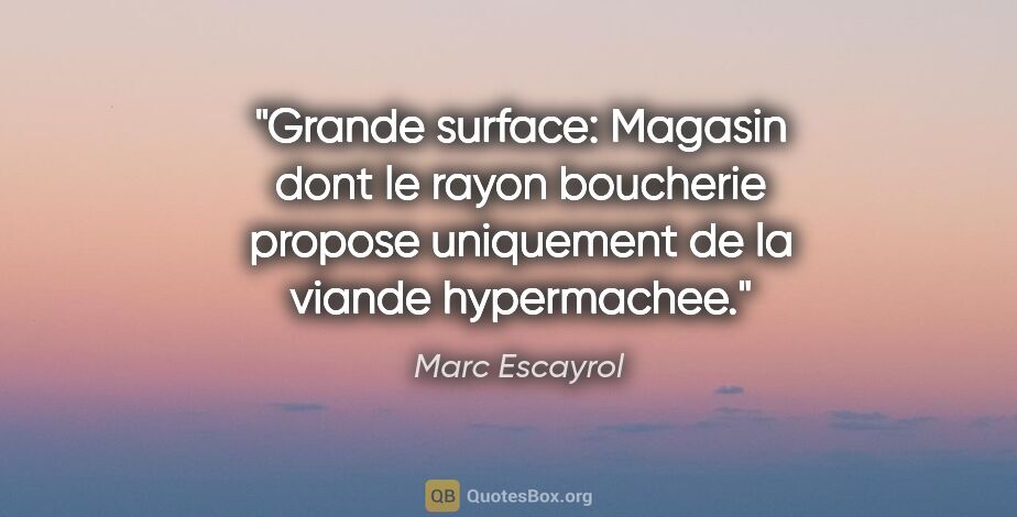 Marc Escayrol citation: "Grande surface: Magasin dont le rayon boucherie propose..."