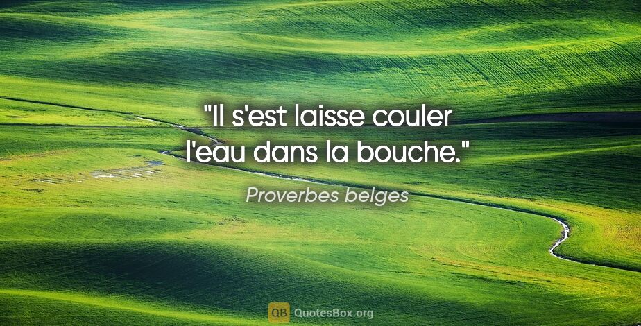 Proverbes belges citation: "Il s'est laisse couler l'eau dans la bouche."